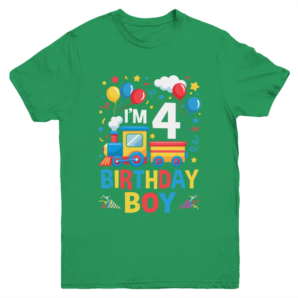 Four 4yr 4th Kids Boys Girls Train Birthday Boy 4 Years Old Youth Shirt | siriusteestore