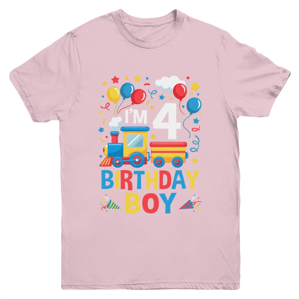 Four 4yr 4th Kids Boys Girls Train Birthday Boy 4 Years Old Youth Shirt | siriusteestore