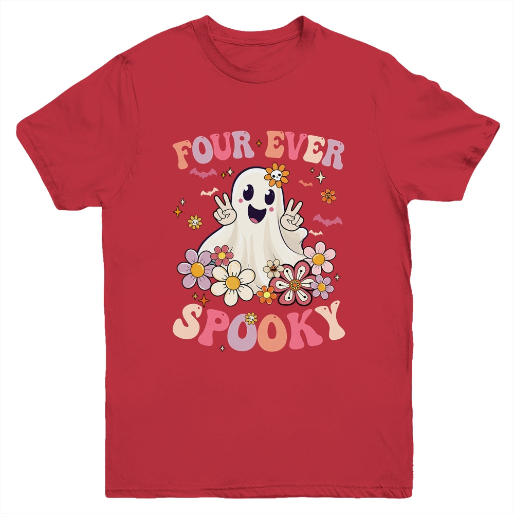 Four Ever Spooky Halloween 4th Birthday Party Decorations Youth Shirt | siriusteestore