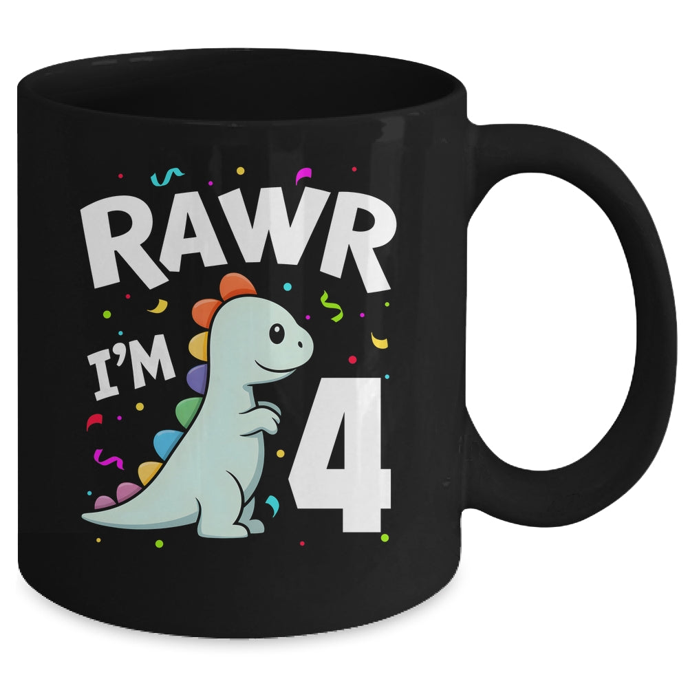 Four Rawr I'm 4 Years Old T Rex Dinosaur 4th Birthday Boys Mug | siriusteestore