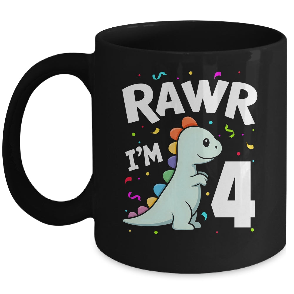 Four Rawr I'm 4 Years Old T Rex Dinosaur 4th Birthday Boys Mug | siriusteestore
