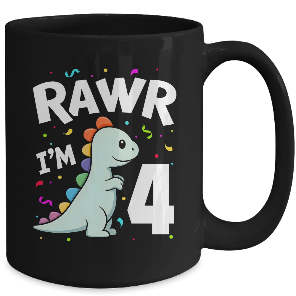 Four Rawr I'm 4 Years Old T Rex Dinosaur 4th Birthday Boys Mug | siriusteestore
