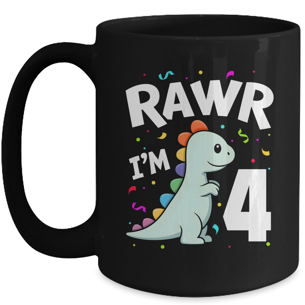 Four Rawr I'm 4 Years Old T Rex Dinosaur 4th Birthday Boys Mug | siriusteestore