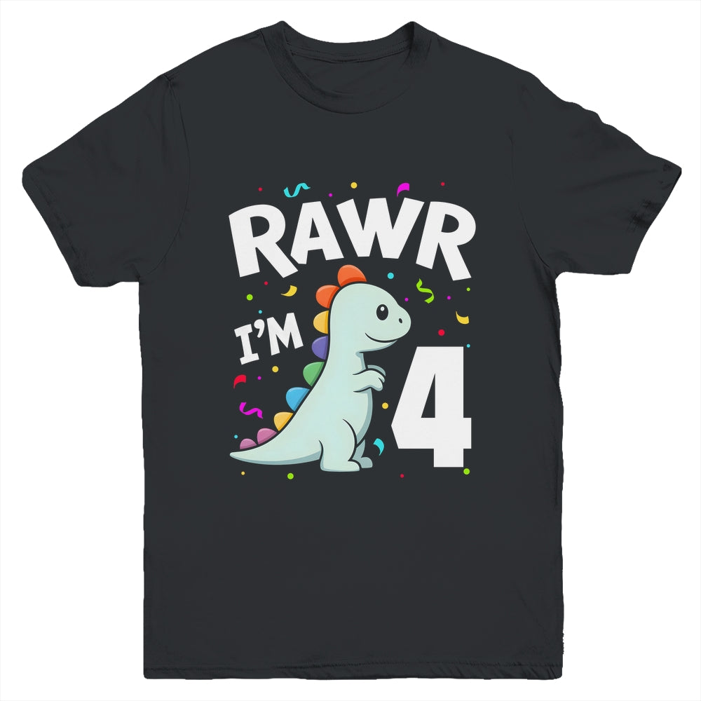 Four Rawr I'm 4 Years Old T Rex Dinosaur 4th Birthday Boys Youth Shirt | siriusteestore
