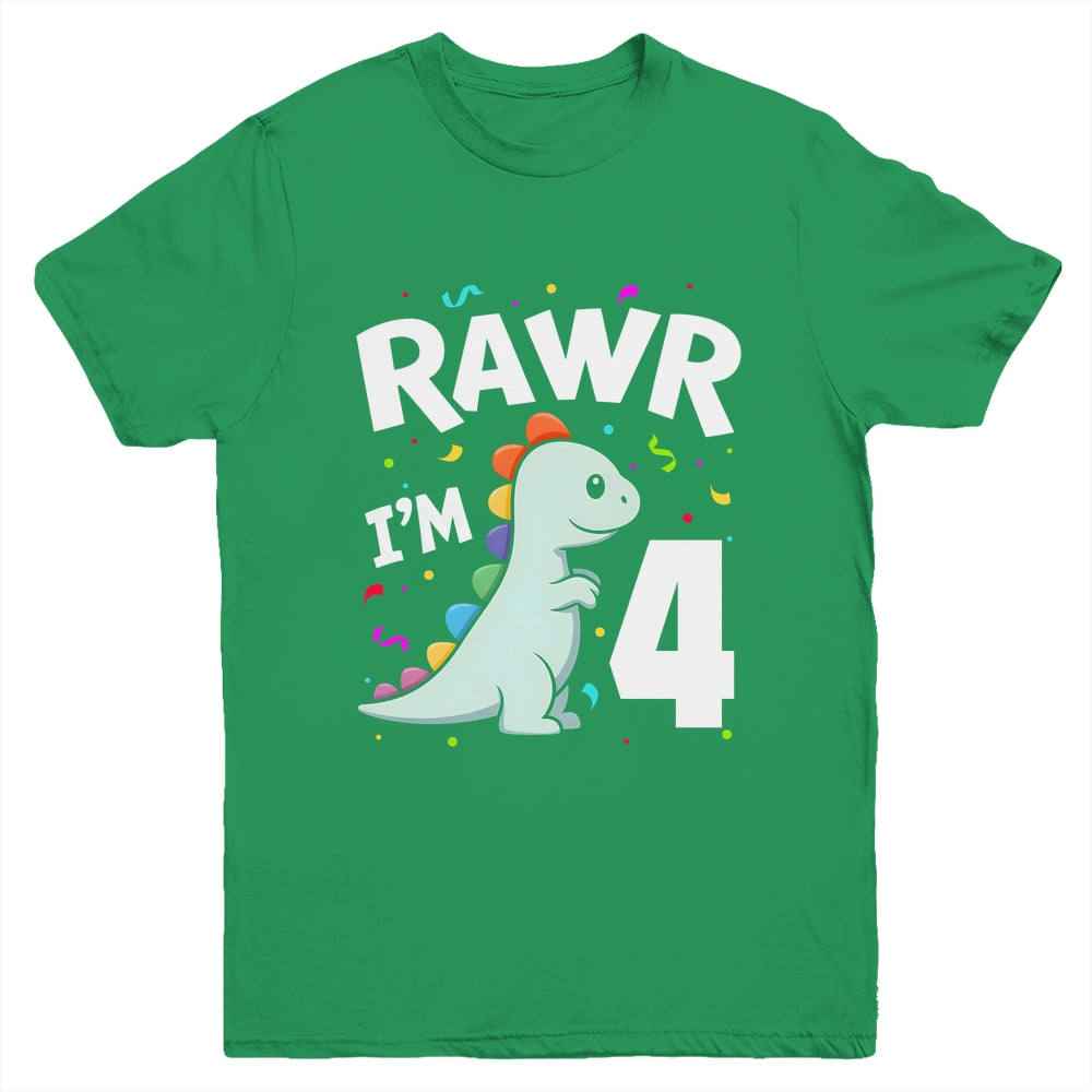 Four Rawr I'm 4 Years Old T Rex Dinosaur 4th Birthday Boys Youth Shirt | siriusteestore