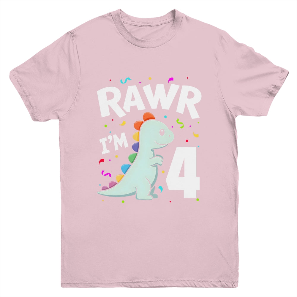 Four Rawr I'm 4 Years Old T Rex Dinosaur 4th Birthday Boys Youth Shirt | siriusteestore