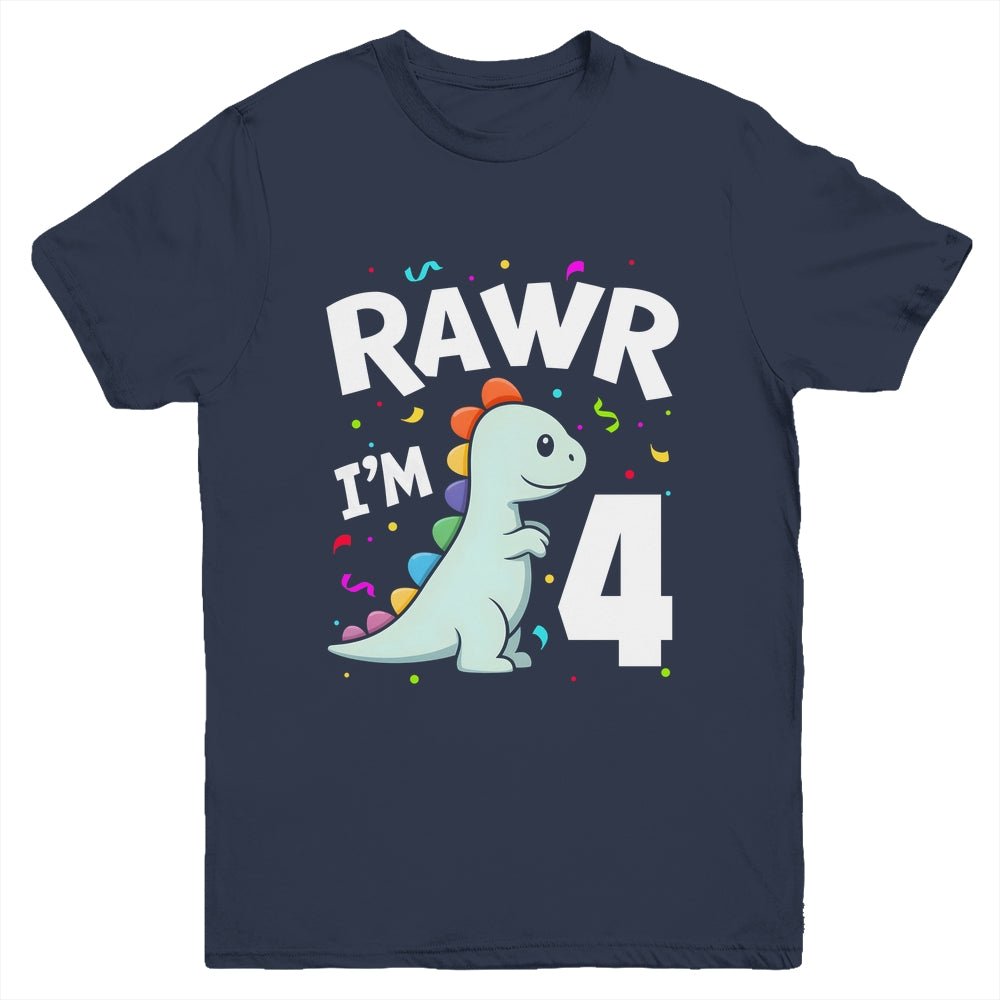Four Rawr I'm 4 Years Old T Rex Dinosaur 4th Birthday Boys Youth Shirt | siriusteestore
