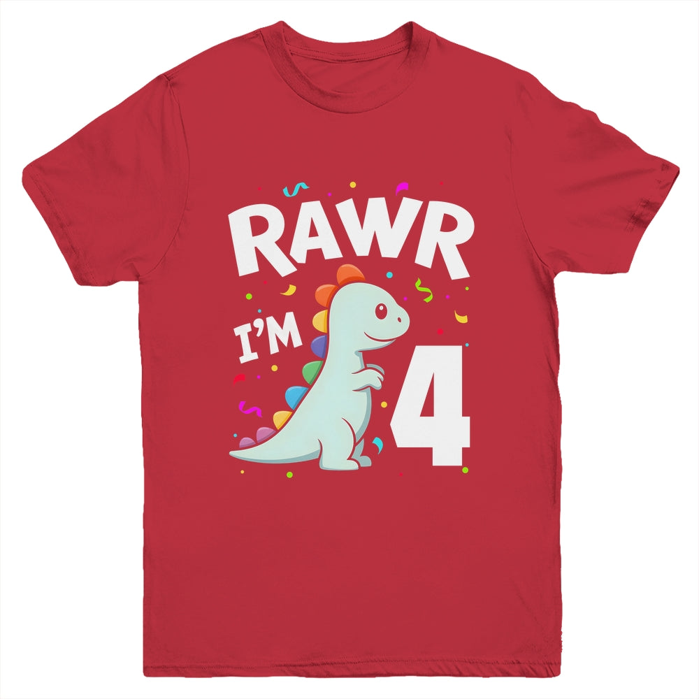 Four Rawr I'm 4 Years Old T Rex Dinosaur 4th Birthday Boys Youth Shirt | siriusteestore