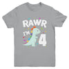 Four Rawr I'm 4 Years Old T Rex Dinosaur 4th Birthday Boys Youth Shirt | siriusteestore