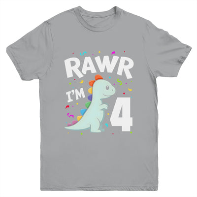 Four Rawr I'm 4 Years Old T Rex Dinosaur 4th Birthday Boys Youth Shirt | siriusteestore