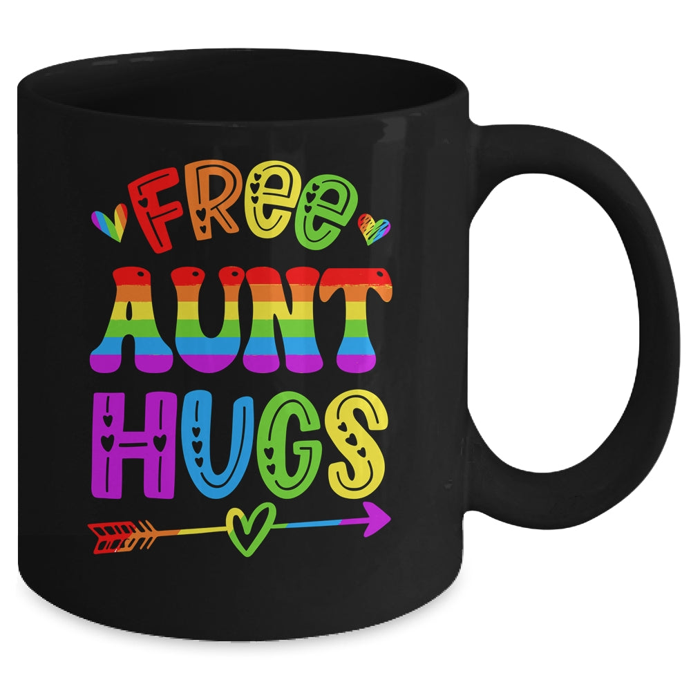 Free Aunt Hugs Rainbow LGBT Lesbian Gay Pride Trans Retro Mug | siriusteestore