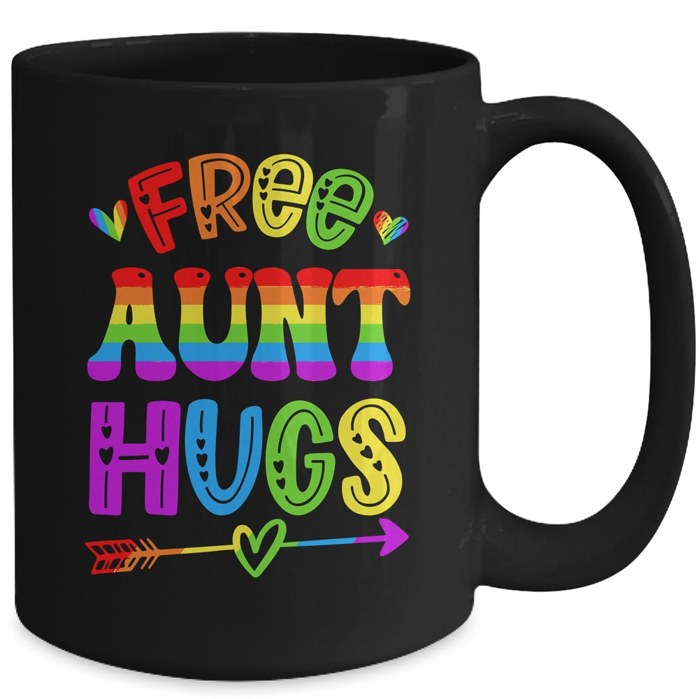Free Aunt Hugs Rainbow LGBT Lesbian Gay Pride Trans Retro Mug | siriusteestore