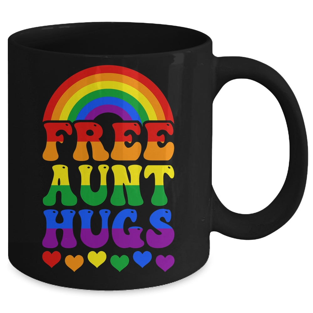 Free Aunt Hugs Rainbow LGBT Lesbian Gay Trans Pride Groovy Mug | siriusteestore