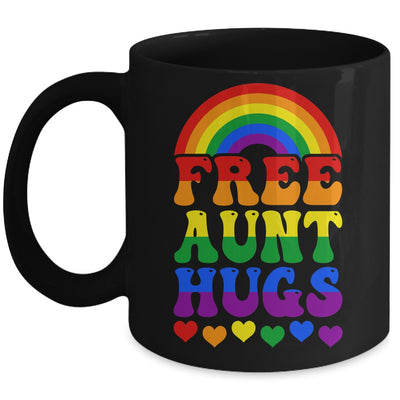 Free Aunt Hugs Rainbow LGBT Lesbian Gay Trans Pride Groovy Mug | siriusteestore