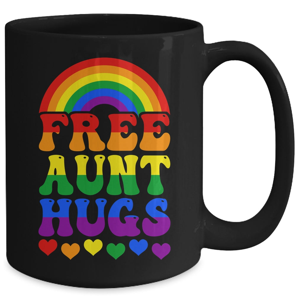Free Aunt Hugs Rainbow LGBT Lesbian Gay Trans Pride Groovy Mug | siriusteestore