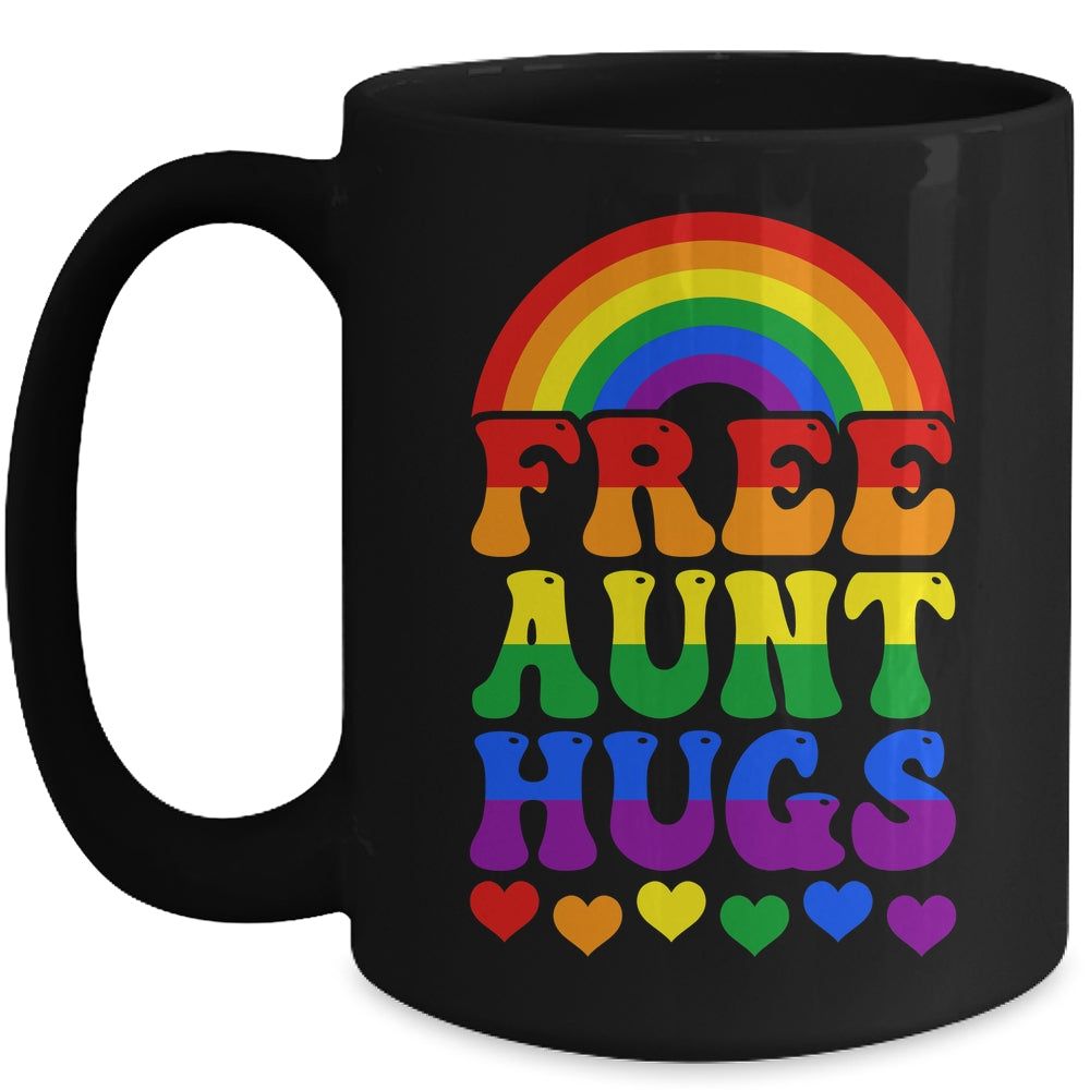 Free Aunt Hugs Rainbow LGBT Lesbian Gay Trans Pride Groovy Mug | siriusteestore