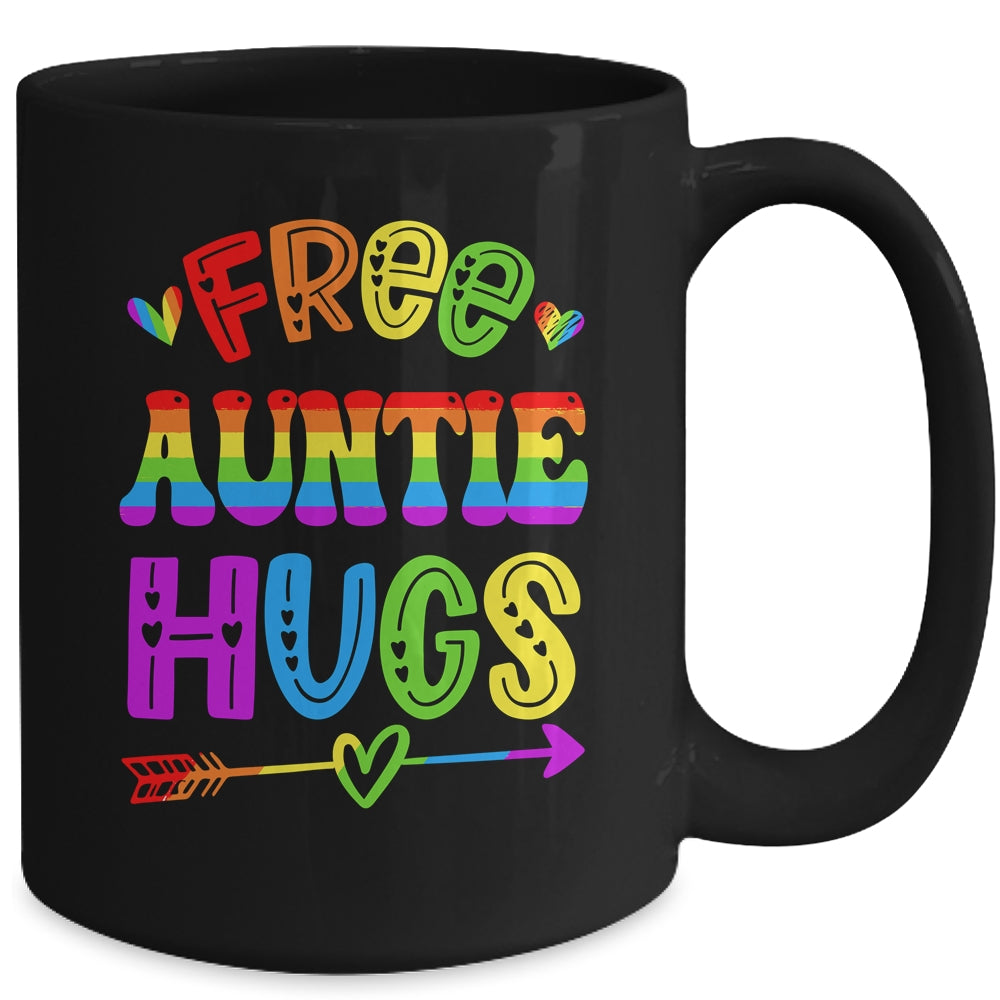 Free Auntie Hugs Rainbow LGBT Lesbian Gay Pride Trans Retro Mug | siriusteestore