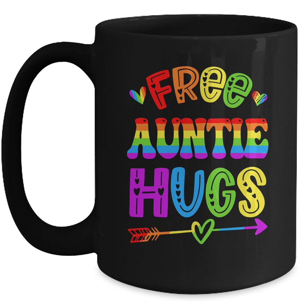 Free Auntie Hugs Rainbow LGBT Lesbian Gay Pride Trans Retro Mug | siriusteestore