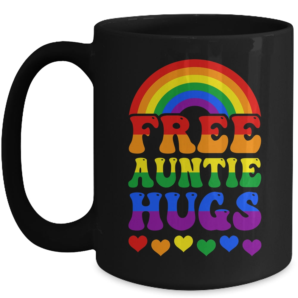 Free Auntie Hugs Rainbow LGBT Lesbian Gay Trans Pride Groovy Mug | siriusteestore