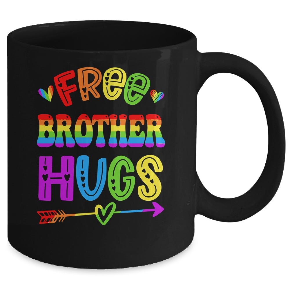 Free Brother Hugs Rainbow LGBT Lesbian Gay Pride Trans Retro Mug | siriusteestore