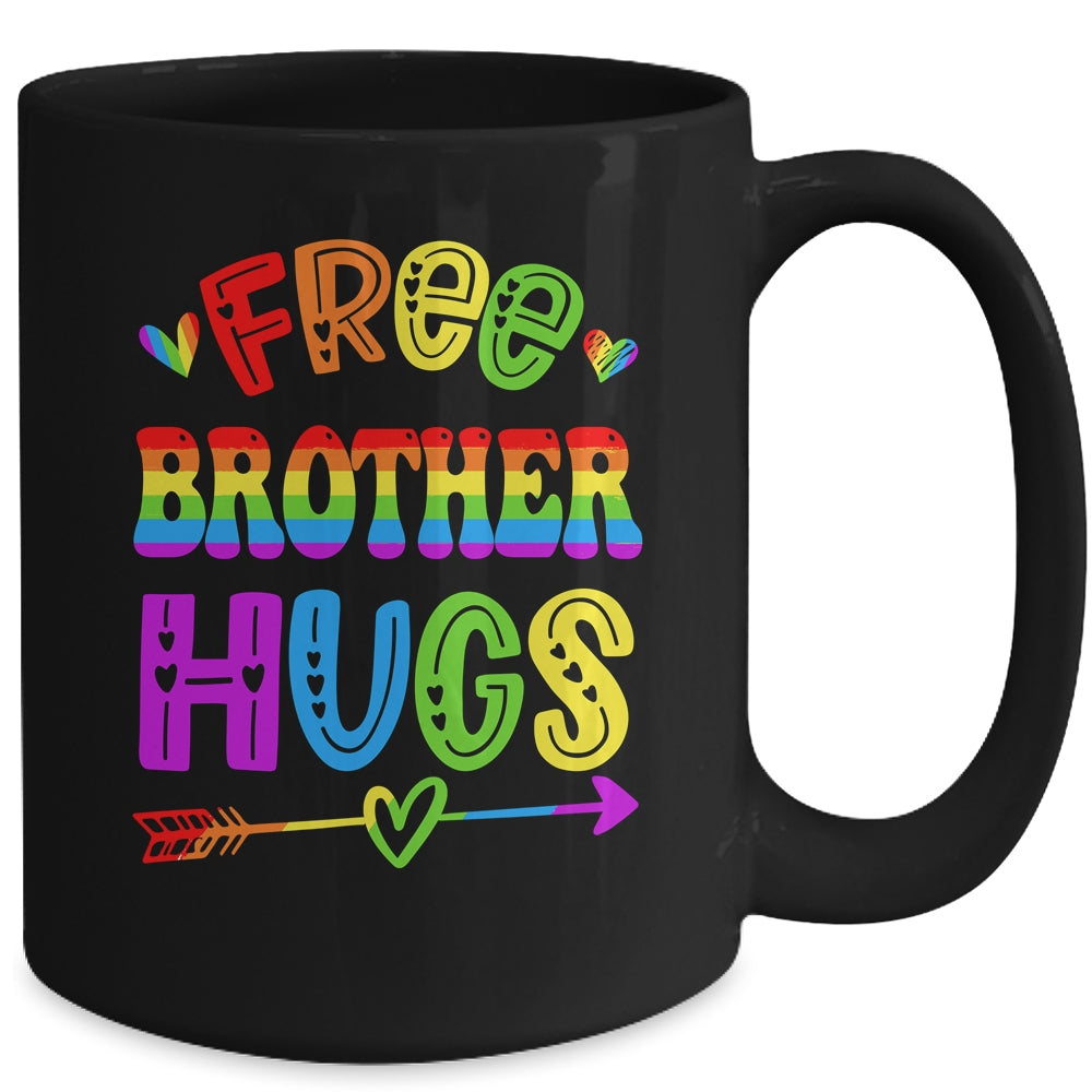 Free Brother Hugs Rainbow LGBT Lesbian Gay Pride Trans Retro Mug | siriusteestore