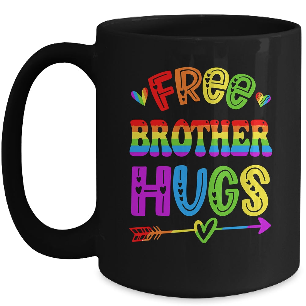 Free Brother Hugs Rainbow LGBT Lesbian Gay Pride Trans Retro Mug | siriusteestore