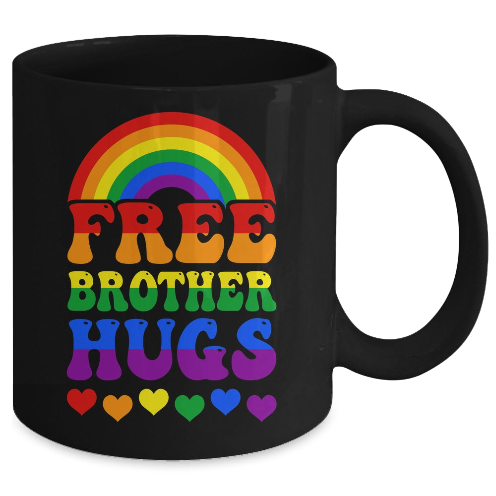 Free Brother Hugs Rainbow LGBT Lesbian Gay Trans Groovy Mug | siriusteestore