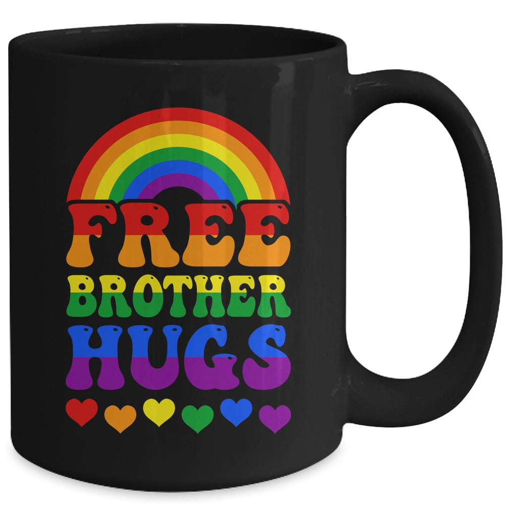 Free Brother Hugs Rainbow LGBT Lesbian Gay Trans Groovy Mug | siriusteestore