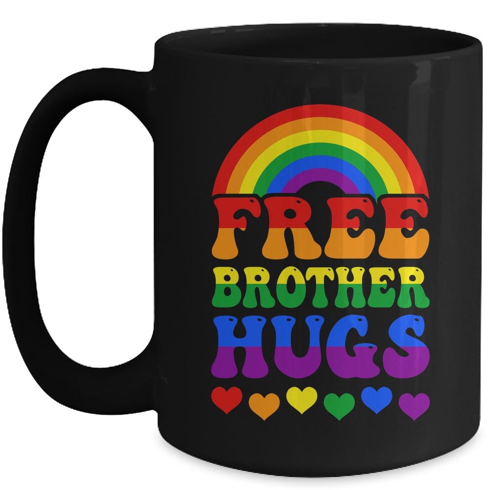 Free Brother Hugs Rainbow LGBT Lesbian Gay Trans Groovy Mug | siriusteestore