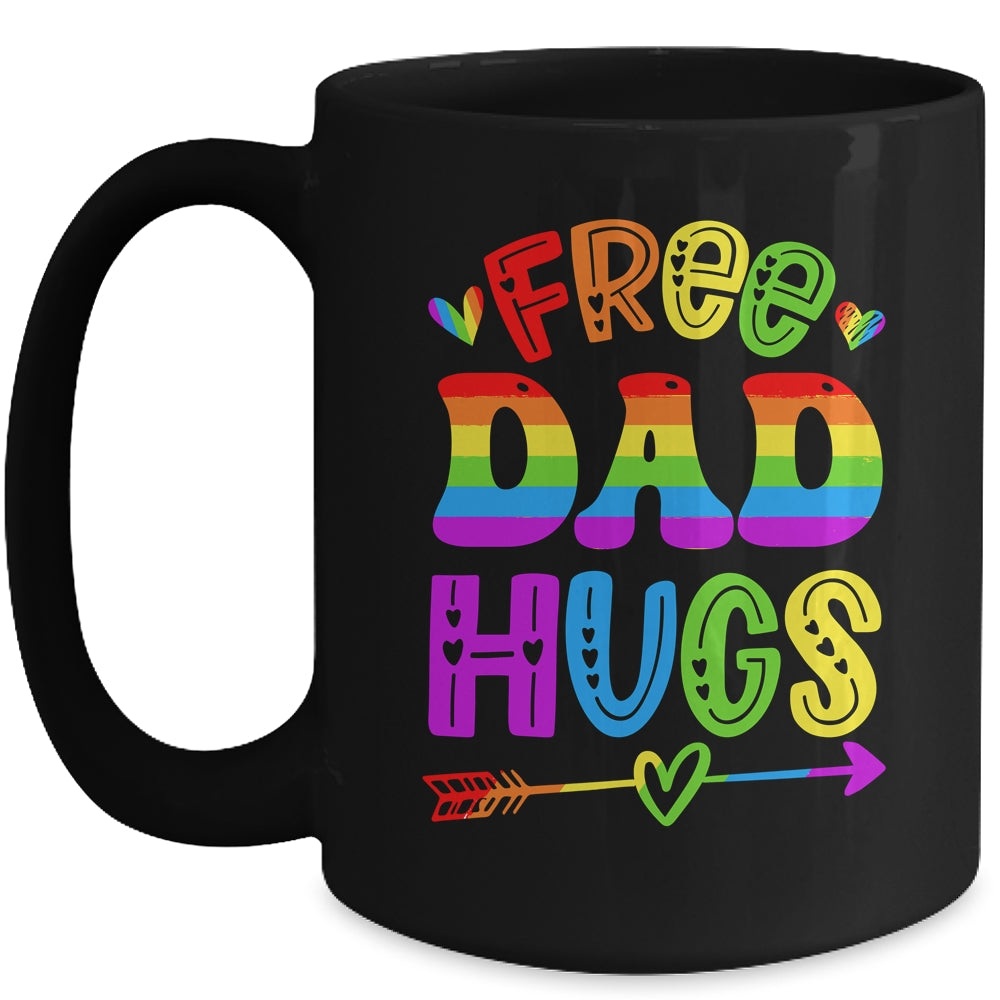 Free Dad Hugs Rainbow LGBT Lesbian Gay Pride Trans Retro Mug | siriusteestore