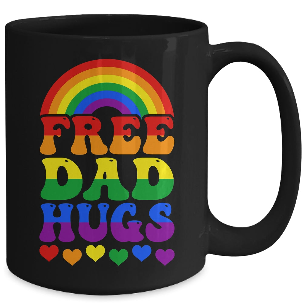 Free Dad Hugs Rainbow LGBT Lesbian Gay Trans Pride Groovy Mug | siriusteestore