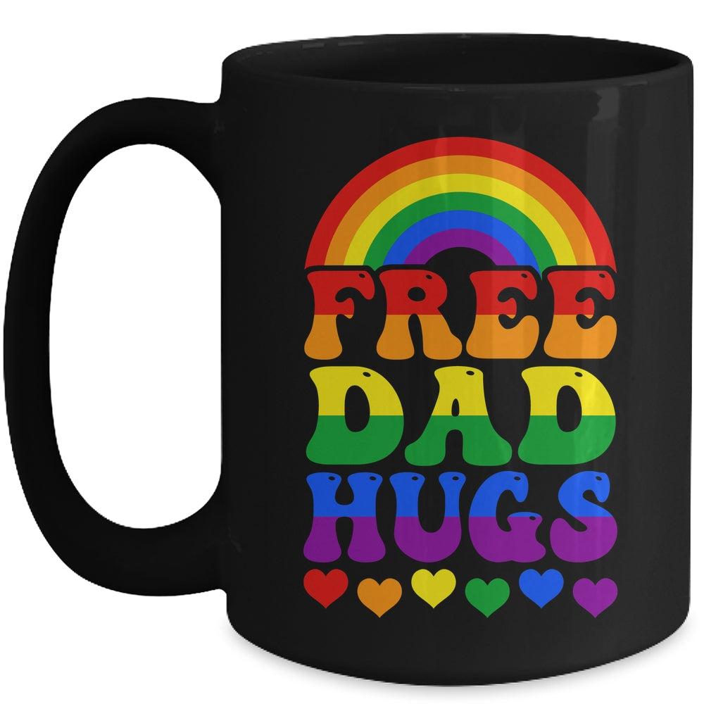 Free Dad Hugs Rainbow LGBT Lesbian Gay Trans Pride Groovy Mug | siriusteestore