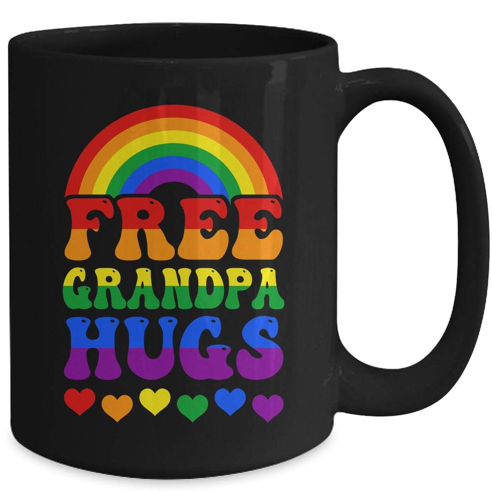 Free Grandpa Hugs Rainbow LGBT Lesbian Gay Trans Groovy Mug | siriusteestore
