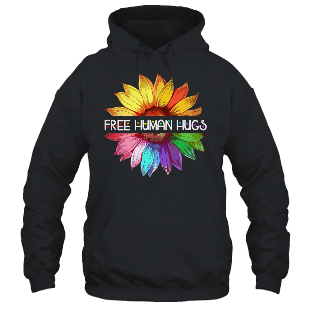 Free Human Hugs LGBTQ LGBT Pride Daisy Rainbow Flower Shirt & Tank Top | siriusteestore