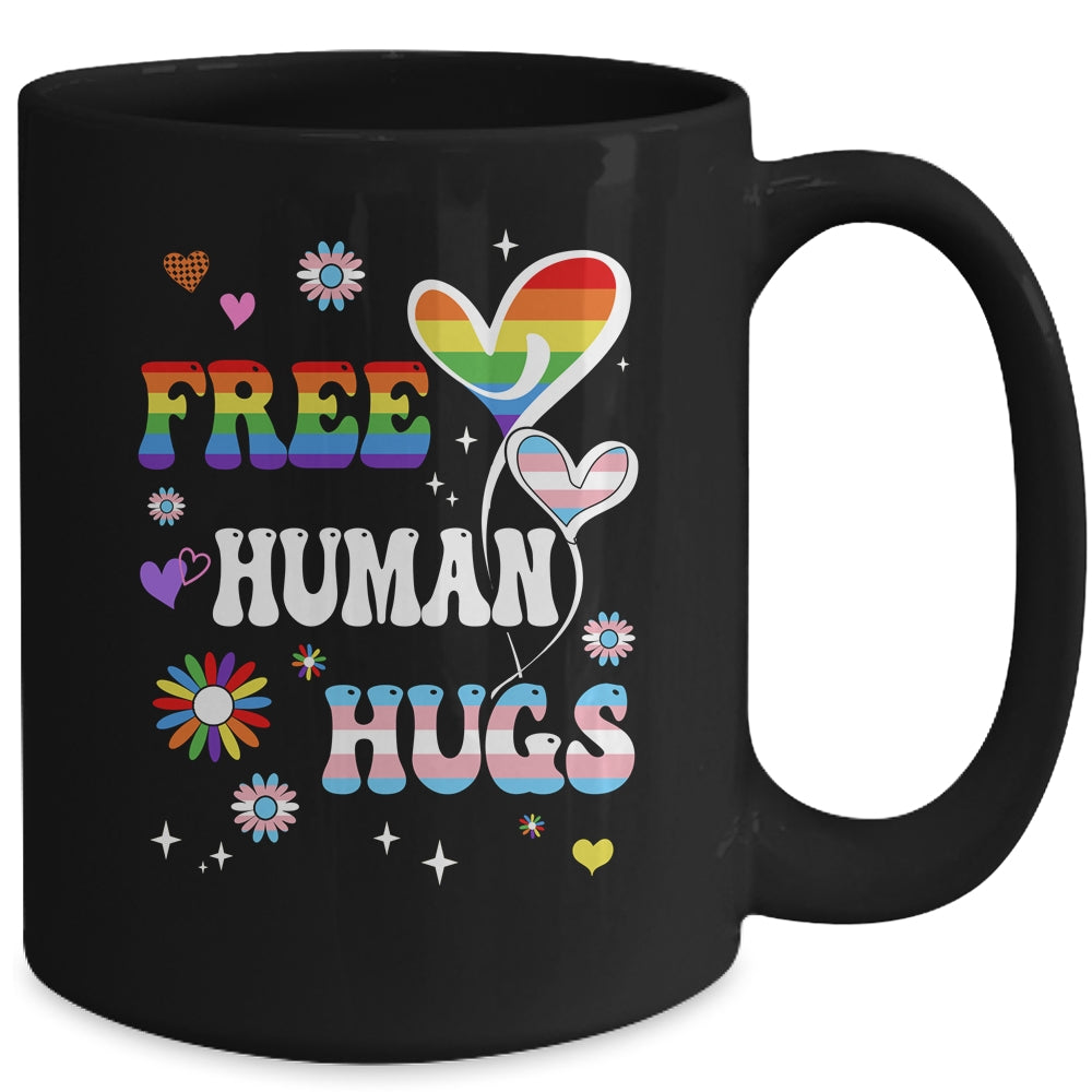 Free Human Hugs LGBT Gay Pride Transgender Rainbow Flag Mug | siriusteestore
