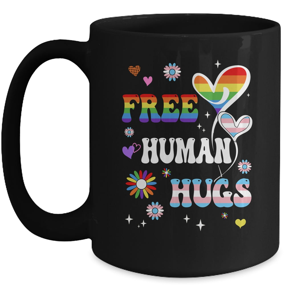 Free Human Hugs LGBT Gay Pride Transgender Rainbow Flag Mug | siriusteestore