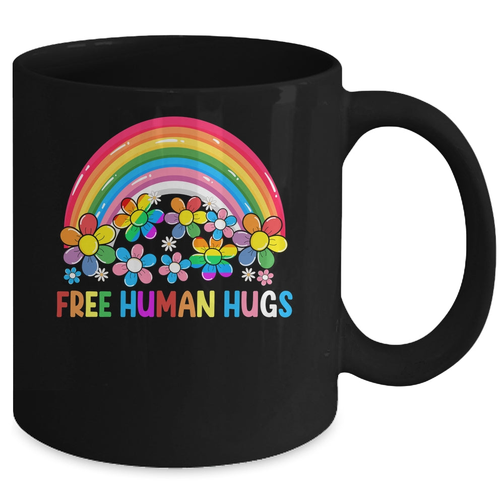Free Human Hugs LGBT Pride LGBTQ Lesbian Gay Rainbow Mug | siriusteestore