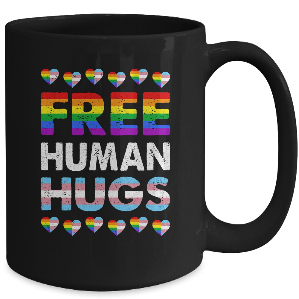 Free Human Hugs Rainbow LGBTQ Gay Pride Month Proud Ally Mug | siriusteestore