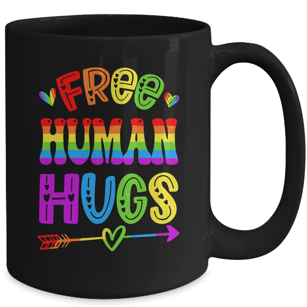 Free Human Hugs Rainbow LGBT Lesbian Gay Pride Trans Retro Mug | siriusteestore
