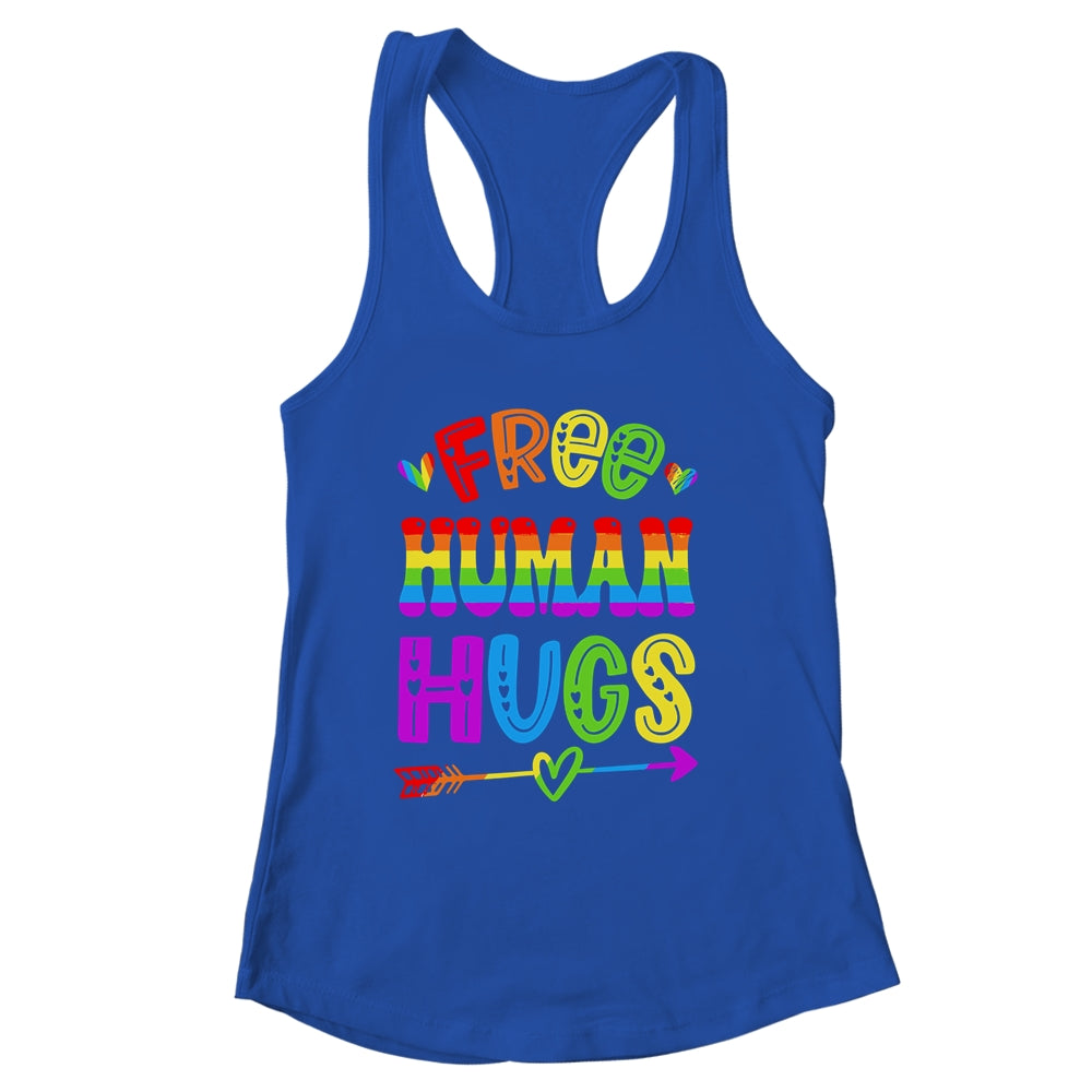 Free Human Hugs Rainbow LGBT Lesbian Gay Pride Trans Retro Shirt & Tank Top | siriusteestore