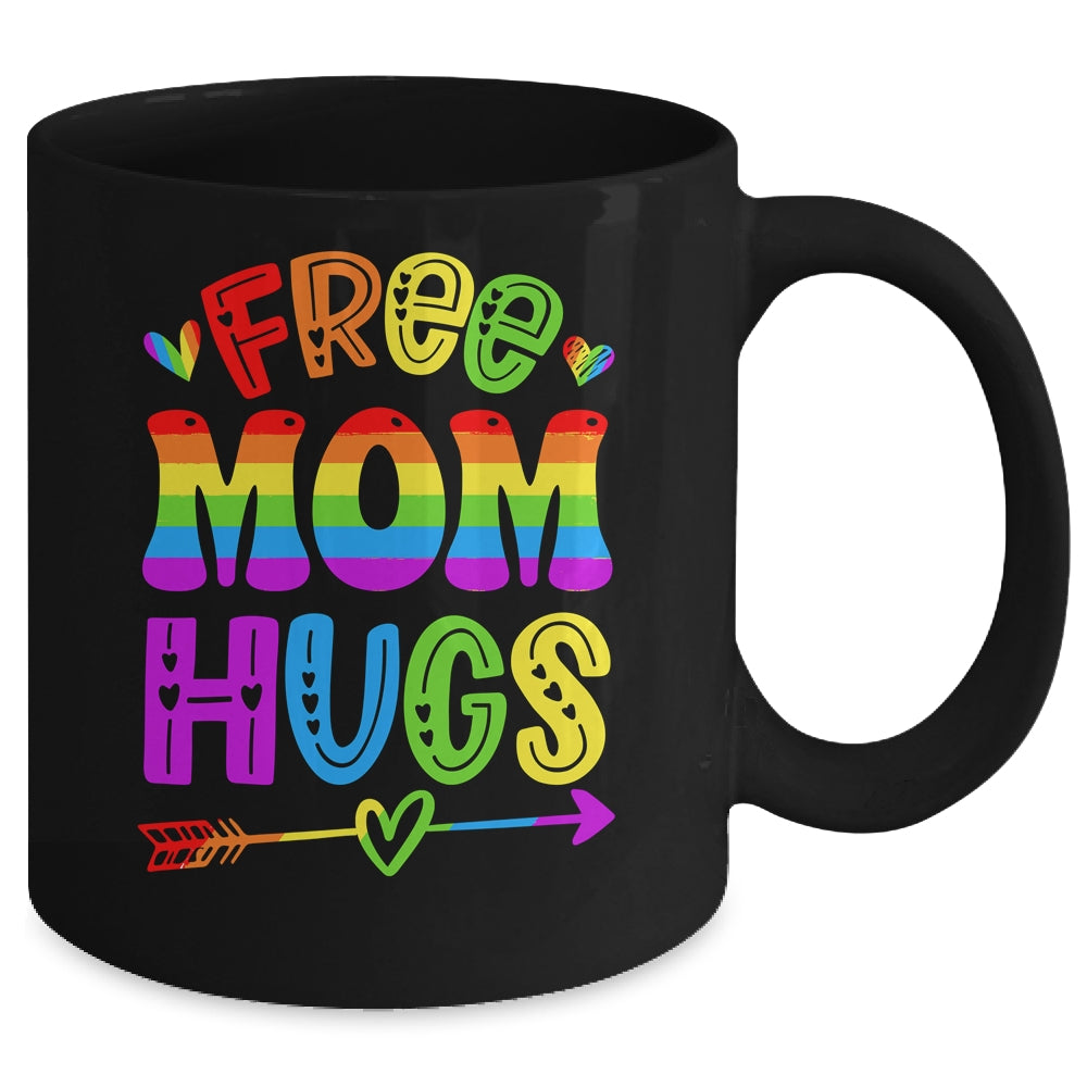 Free Mom Hugs Rainbow LGBT Lesbian Gay Pride Trans Retro Mug | siriusteestore