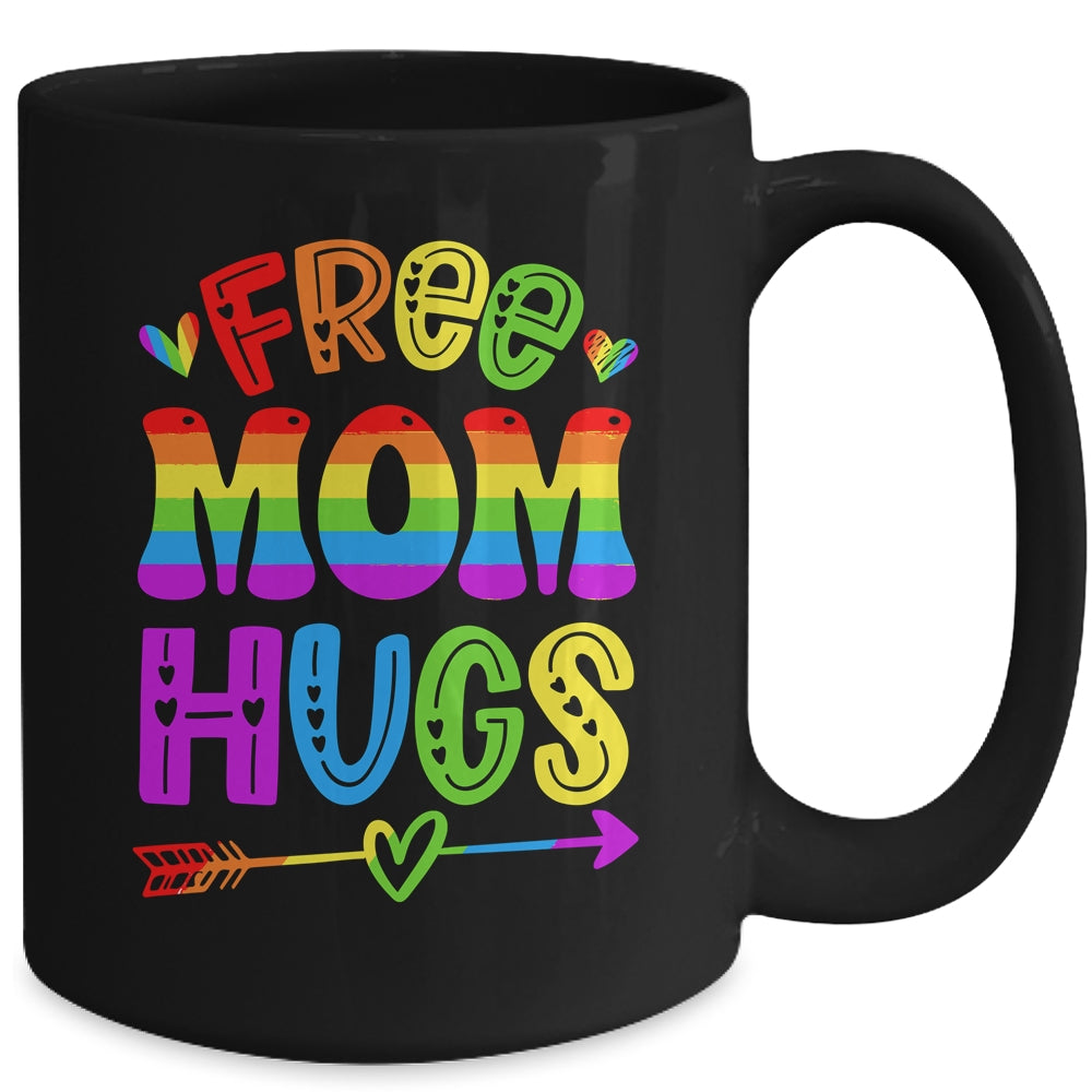 Free Mom Hugs Rainbow LGBT Lesbian Gay Pride Trans Retro Mug | siriusteestore