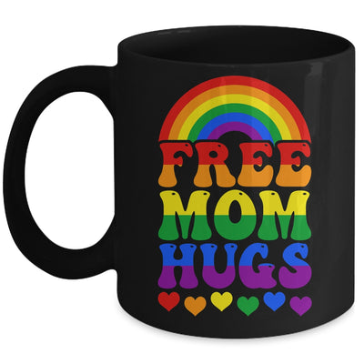 Free Mom Hugs Rainbow LGBT Lesbian Gay Trans Pride Groovy Mug | siriusteestore
