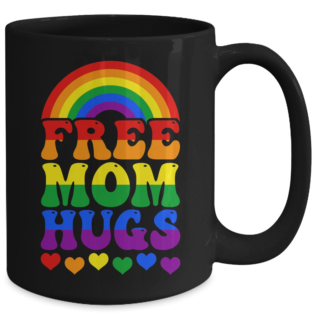 Free Mom Hugs Rainbow LGBT Lesbian Gay Trans Pride Groovy Mug | siriusteestore