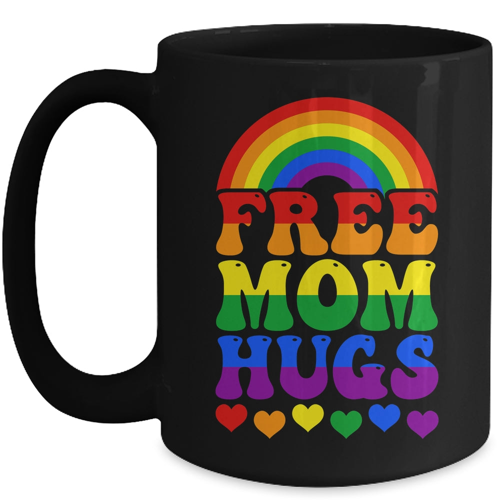 Free Mom Hugs Rainbow LGBT Lesbian Gay Trans Pride Groovy Mug | siriusteestore