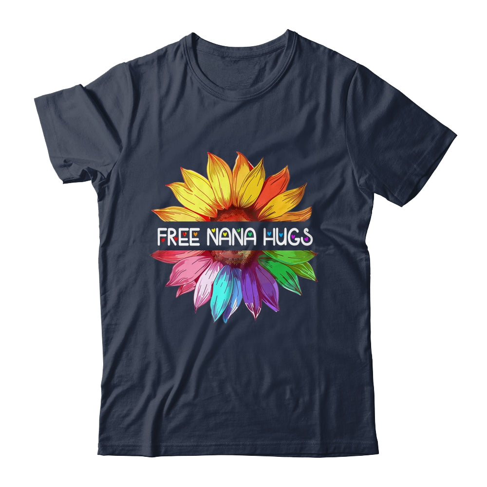Free Nana Hugs LGBTQ LGBT Pride Daisy Rainbow Flower Shirt & Tank Top | siriusteestore