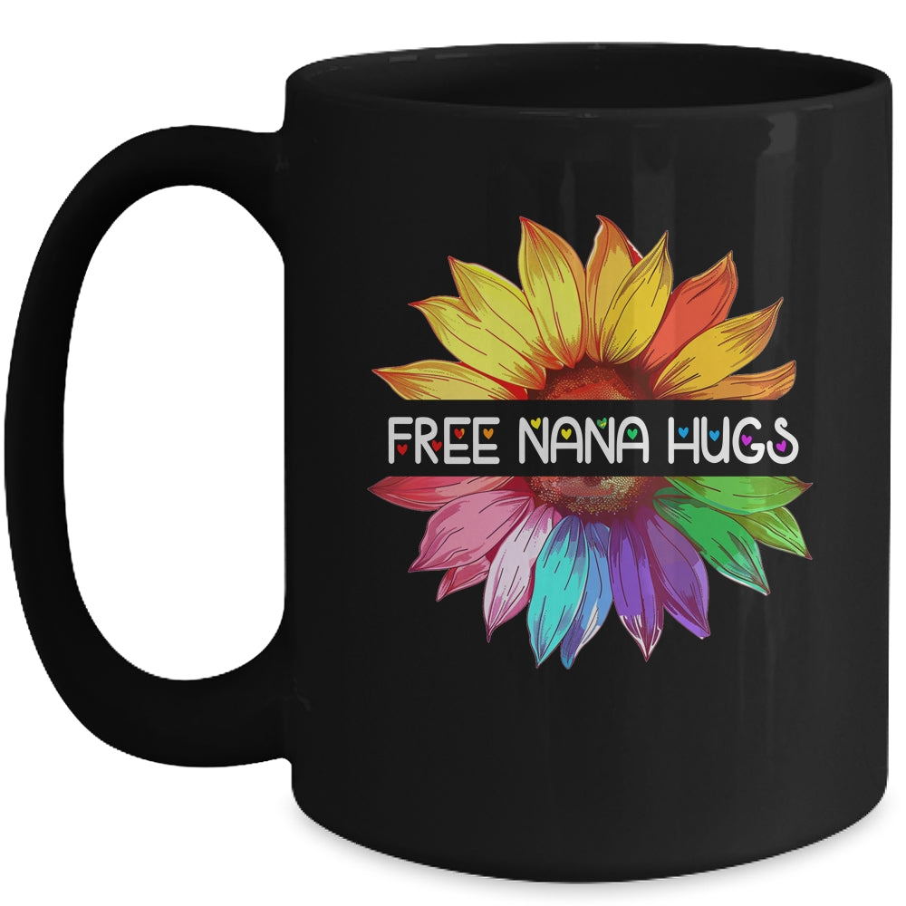 Free Nana Hugs LGBTQ LGBT Pride Daisy Rainbow Flower Mug | siriusteestore