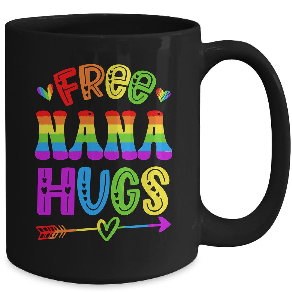 Free Nana Hugs Rainbow LGBT Lesbian Gay Pride Trans Retro Mug | siriusteestore