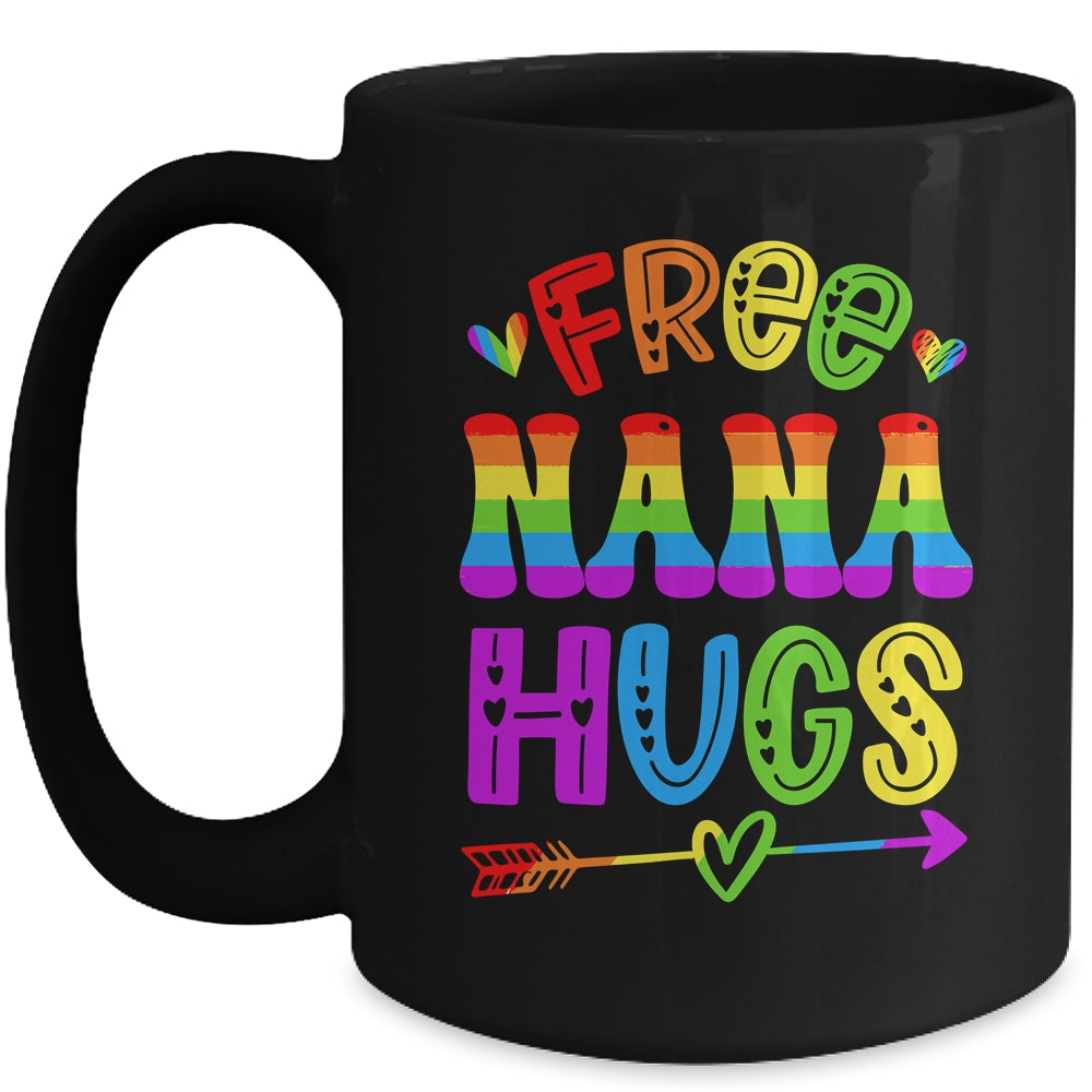 Free Nana Hugs Rainbow LGBT Lesbian Gay Pride Trans Retro Mug | siriusteestore