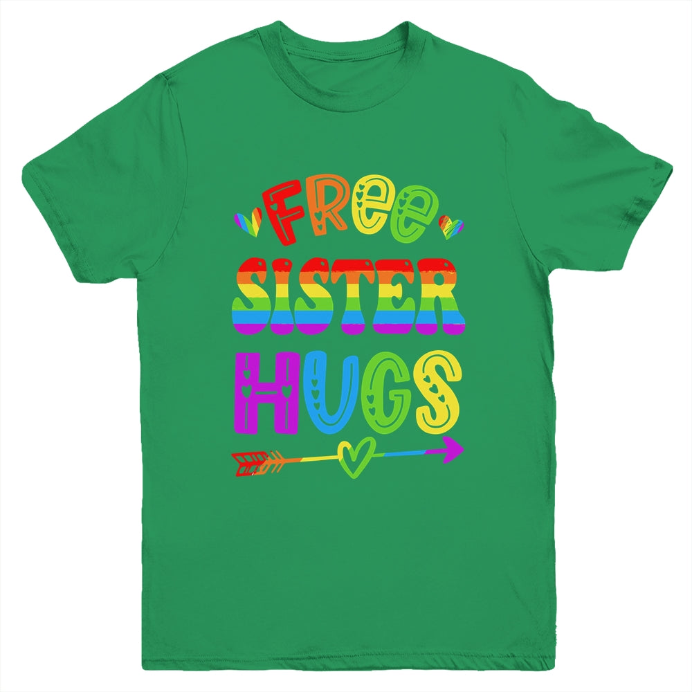Free Sister Hugs Rainbow LGBT Lesbian Gay Pride Trans Retro Youth Shirt | siriusteestore